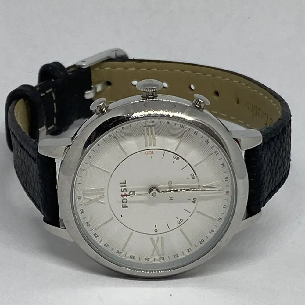 Fossil FTW5019 Women's Black Leather Silver Analog Dial Hybrid Smart Watch XX811
